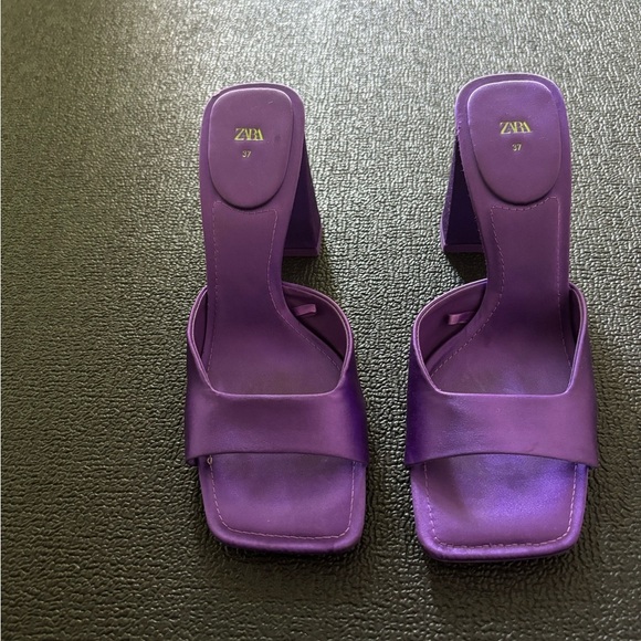 Zara Satin Purple  Block Heel 37 - Picture 2 of 5